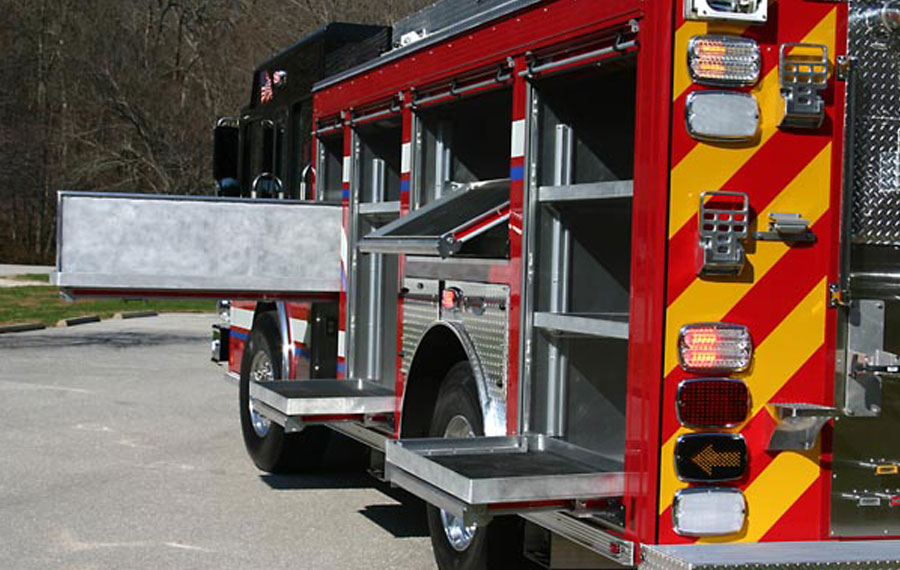 Fire Truck Cargo Trays  Configurable Sliding Cargo Tray with Fold-Down Gate