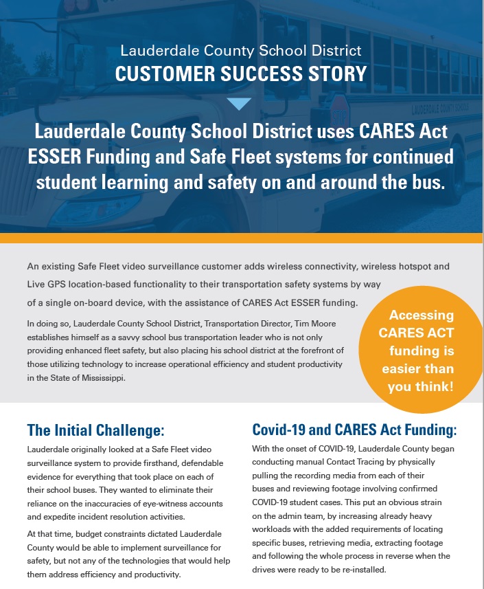 Safe Fleet Case Study: Lauderdale County CARES Act Customer Success Story, how Lauderdale County Scool District uses CARES Act ESSER funding