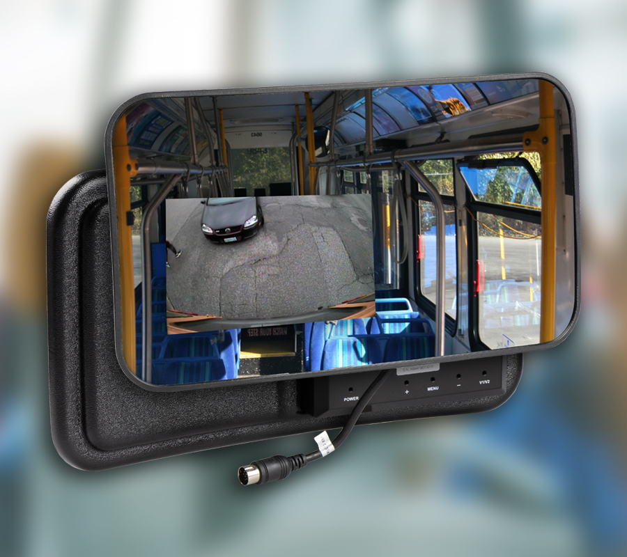 interior bus mirror with embedded rear-view monitor for the exterior