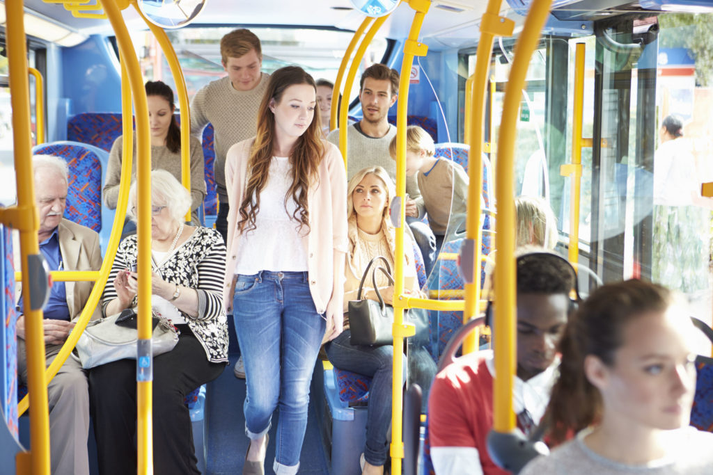 interior of bus with passengers