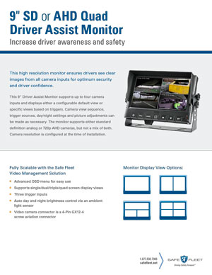 Thumbnail for 9″ SD or AHD Quad Driver Assist Monitor for Waste & Recycling