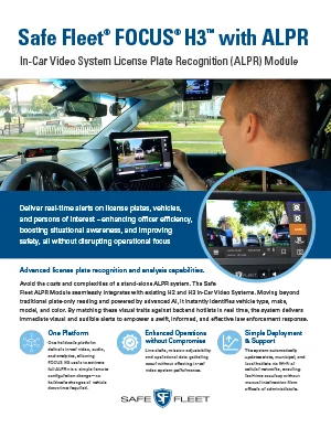 Poster for Safe Fleet Focus H3 with Alpr In-car Video System; Driver Uses Dashboard Display Showing Alpr.