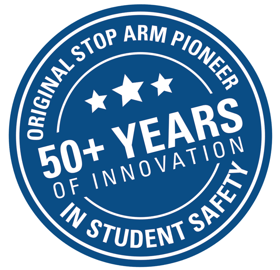 Over-50-years-of-innovating-stamp Safe Fleet has over 50 years of innovating in student safety